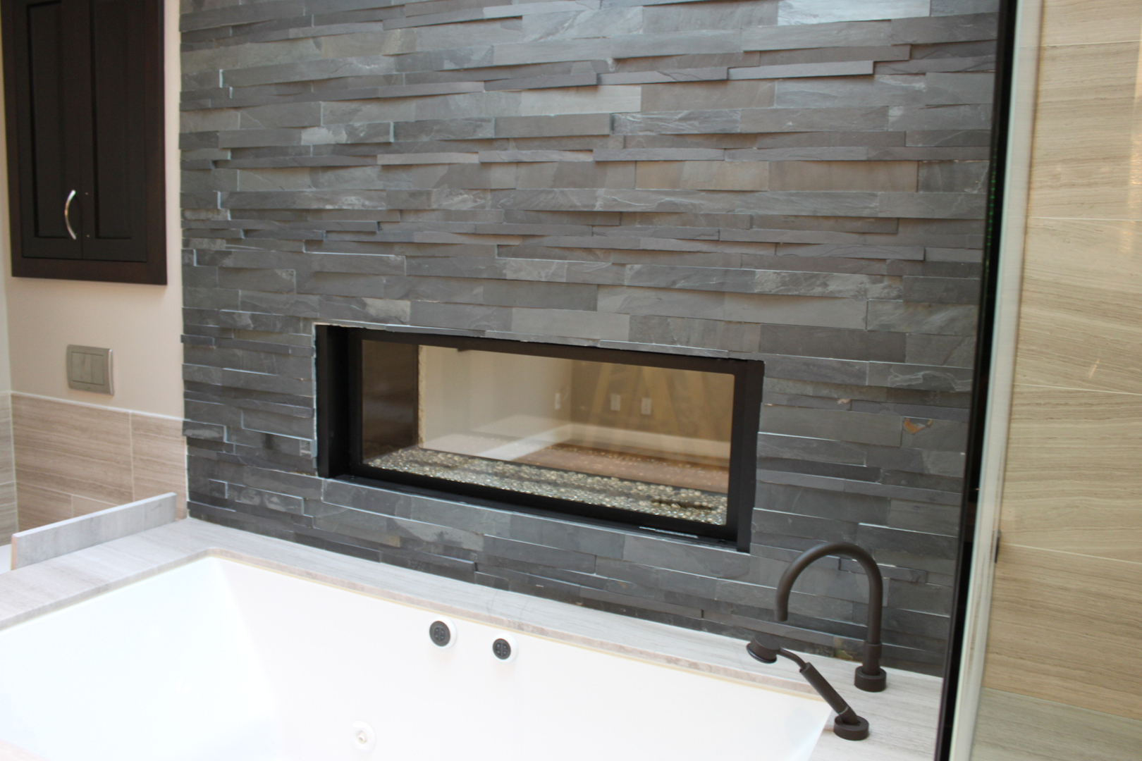 Encino bathroom fireplace