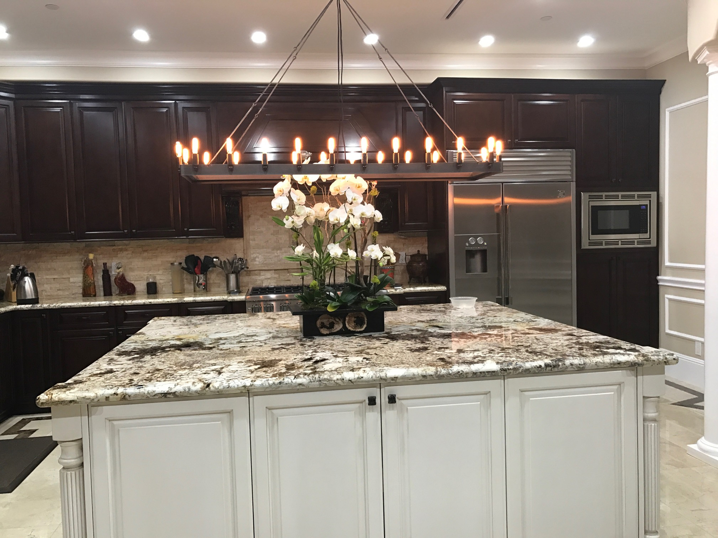Marble kitchen countertop with unique lighting